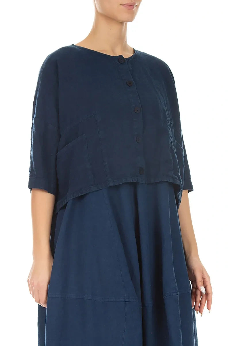 Veste en lin bleu marine coupe carrée