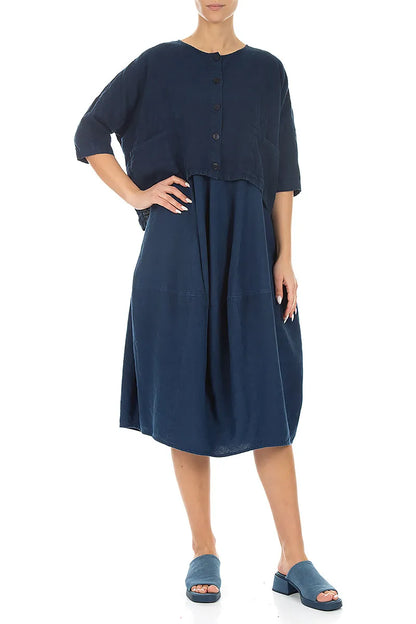 Veste en lin bleu marine coupe carrée