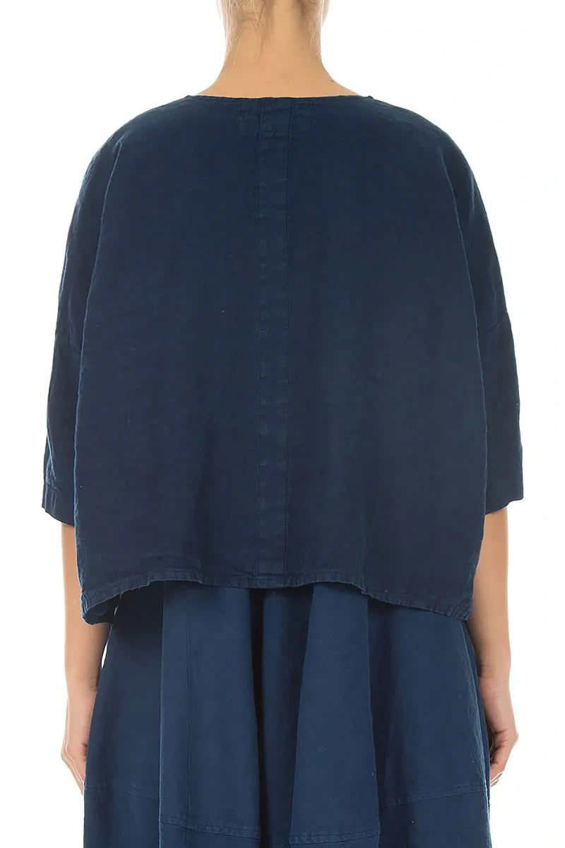 Veste en lin bleu marine coupe carrée