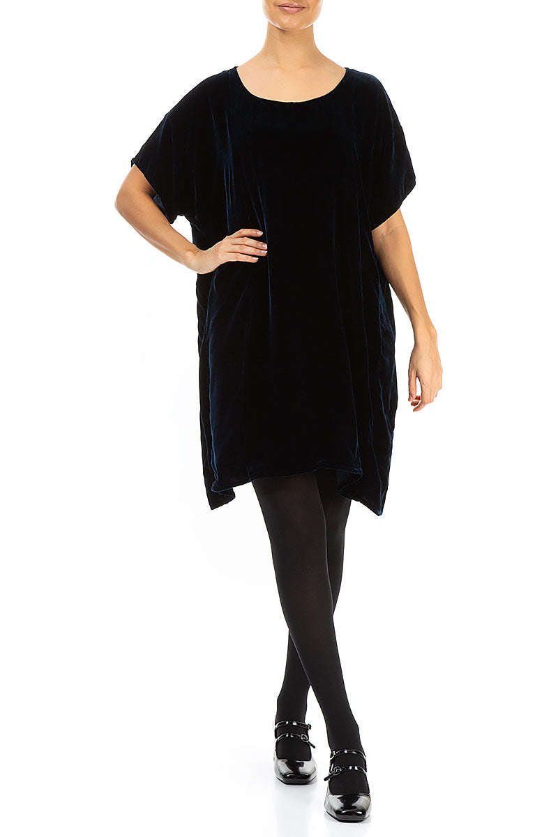 Boxy Navy Silk Velvet Tunic