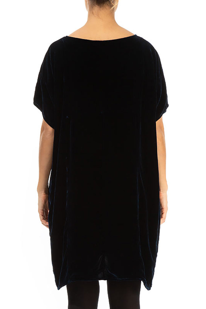 Boxy Navy Silk Velvet Tunic