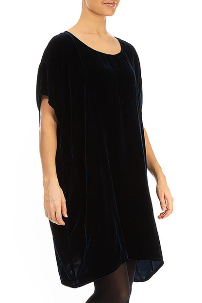 Boxy Navy Silk Velvet Tunic