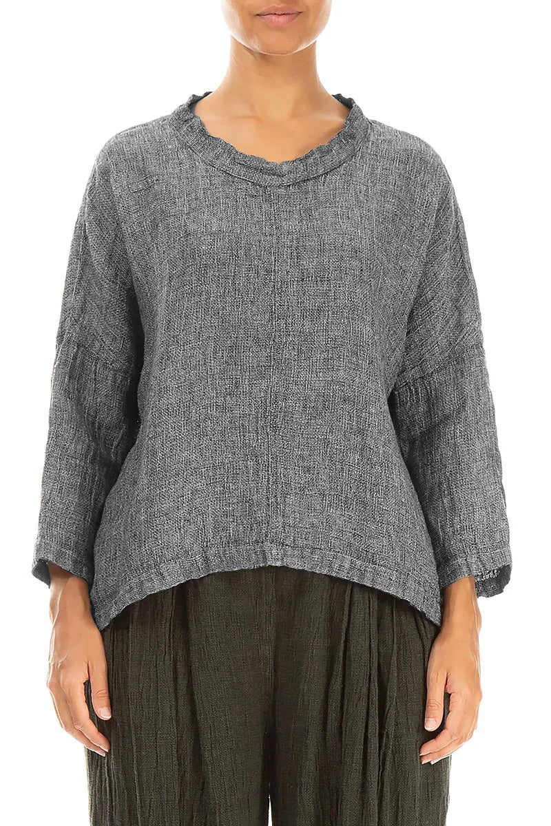 Boxy Grey Mélange Linen Blouse 1