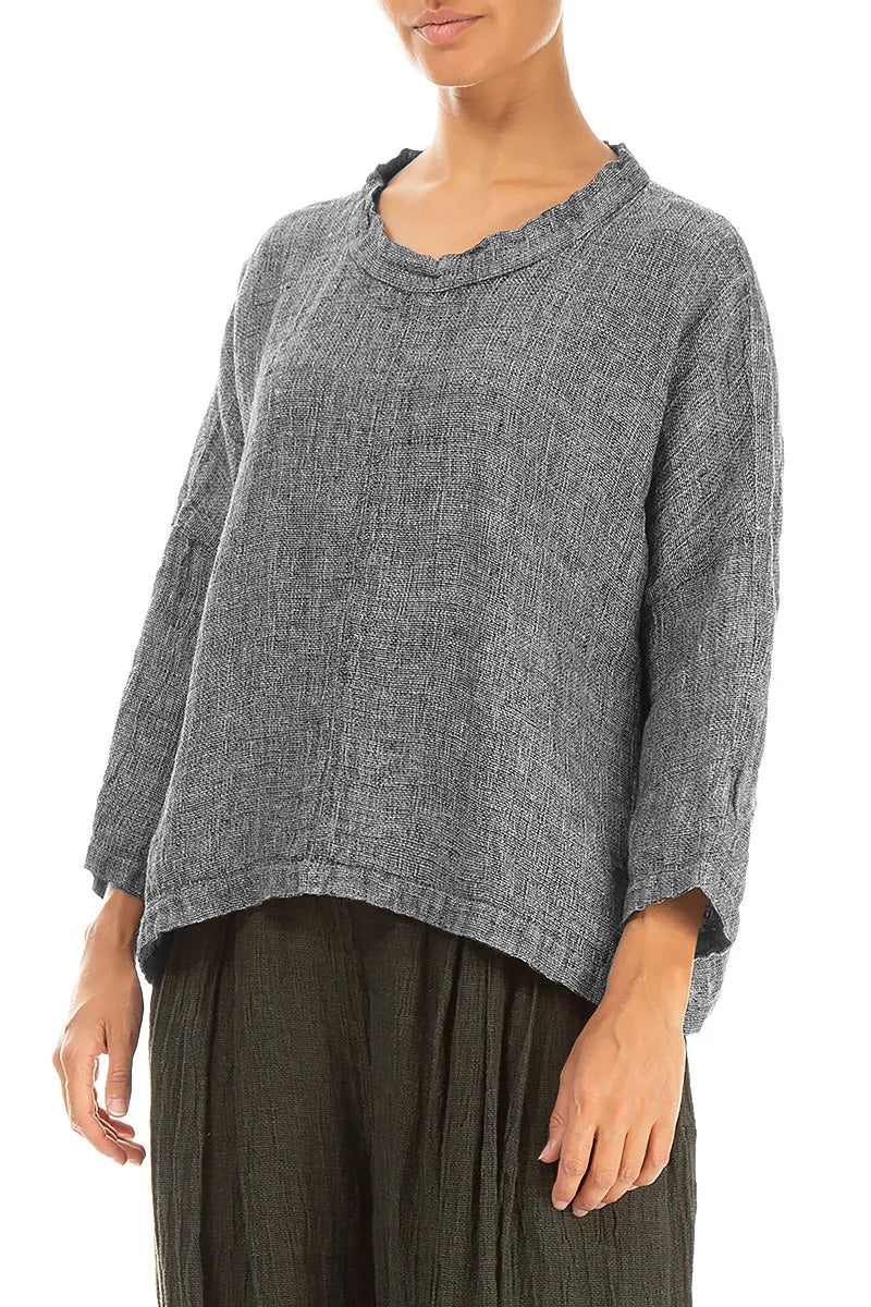 Boxy Grey Mélange Linen Blouse 3