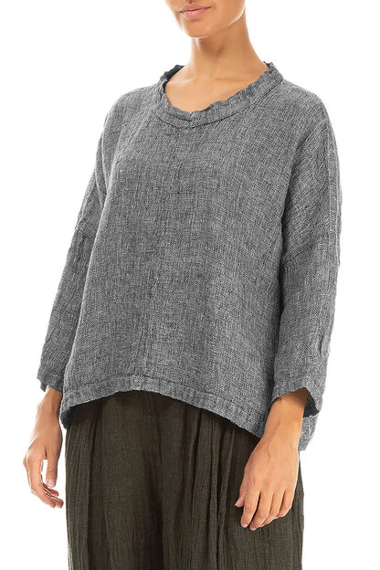 Boxy Grey Mélange Linen Blouse 3
