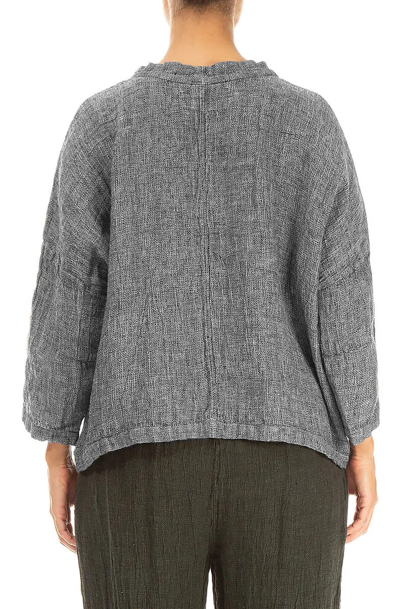 Boxy Grey Mélange Linen Blouse 2