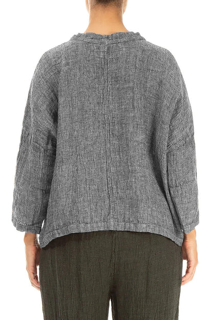 Boxy Grey Mélange Linen Blouse 2