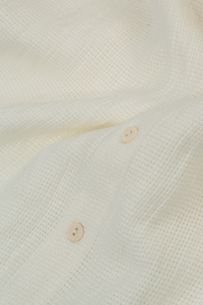 Boxy Off White Textured Linen Jacket Blouse 5