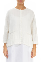 Boxy Off White Textured Linen Jacket Blouse 1
