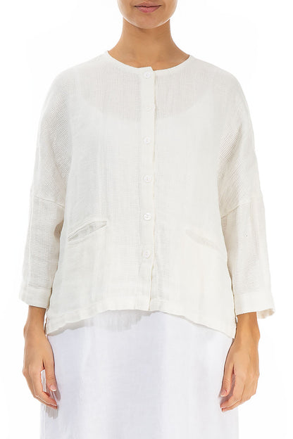 Boxy Off White Textured Linen Jacket Blouse 1