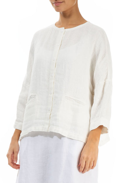 Boxy Off White Textured Linen Jacket Blouse 3