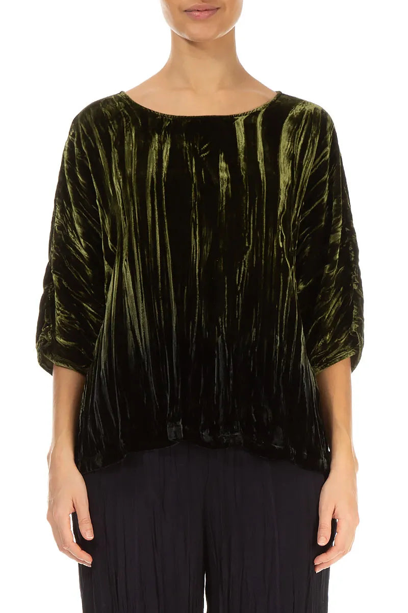 Boxy Olive Silk Velvet Ombré Blouse 1