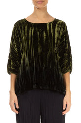 Boxy Olive Silk Velvet Ombré Blouse 1