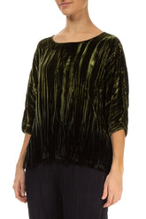 Boxy Olive Silk Velvet Ombré Blouse 3