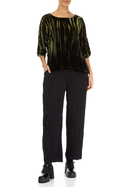 Boxy Olive Silk Velvet Ombré Blouse 4