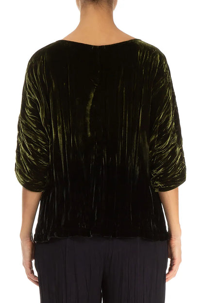 Boxy Olive Silk Velvet Ombré Blouse 2