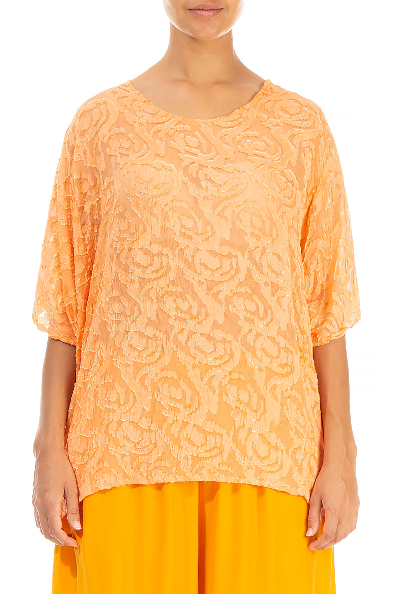 Boxy Orange Textured Silk Rayon Blouse