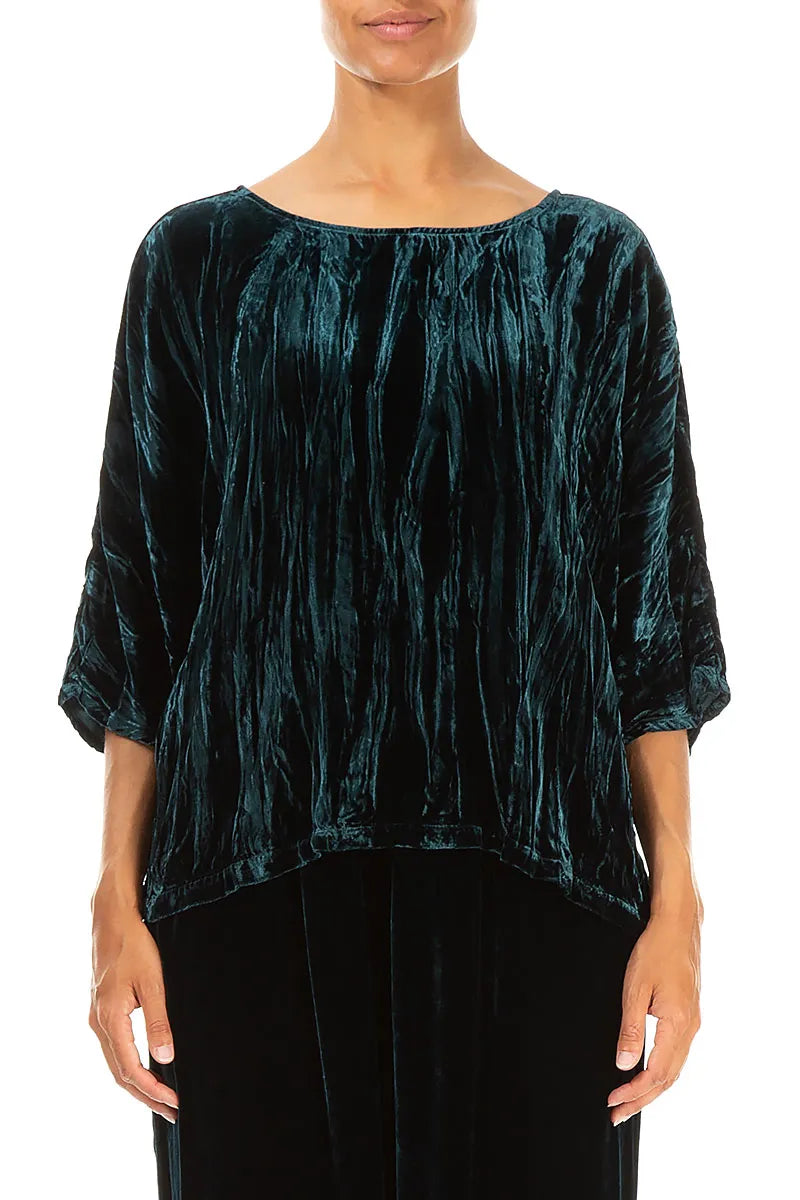 Boxy Peacock Crumpled Silk Velvet Blouse 1