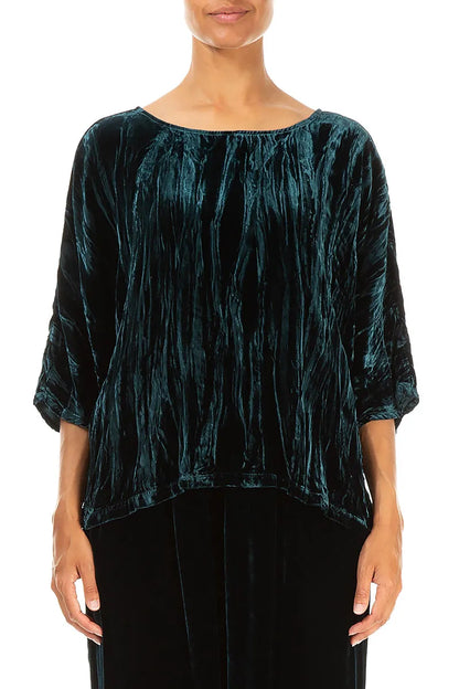 Boxy Peacock Crumpled Silk Velvet Blouse 1