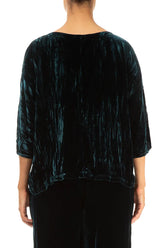 Boxy Peacock Crumpled Silk Velvet Blouse 2