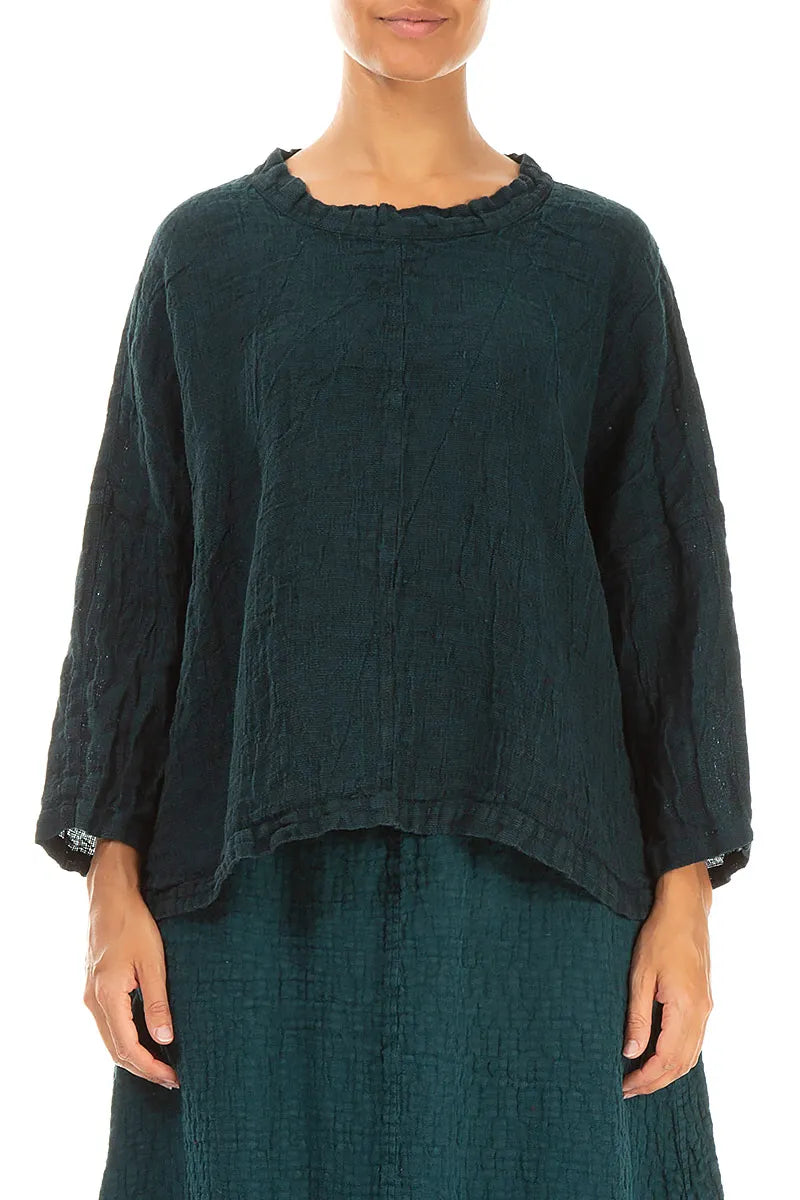 Boxy Peacock Mélange Linen Blouse 1