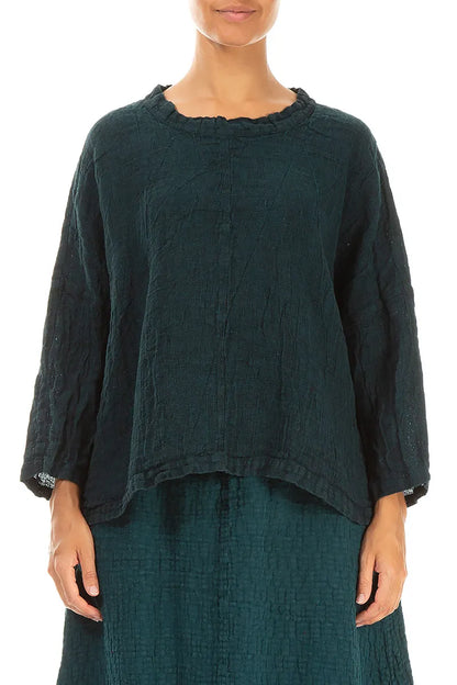 Boxy Peacock Mélange Linen Blouse 1