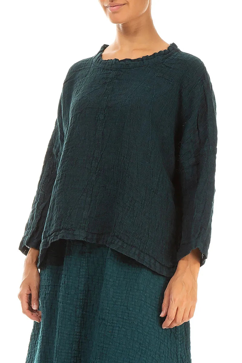 Boxy Peacock Mélange Linen Blouse 3