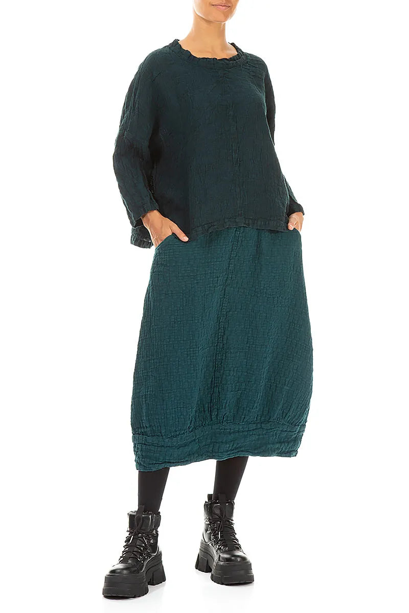 Boxy Peacock Mélange Linen Blouse 4