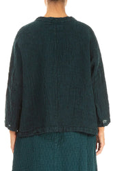 Boxy Peacock Mélange Linen Blouse 2