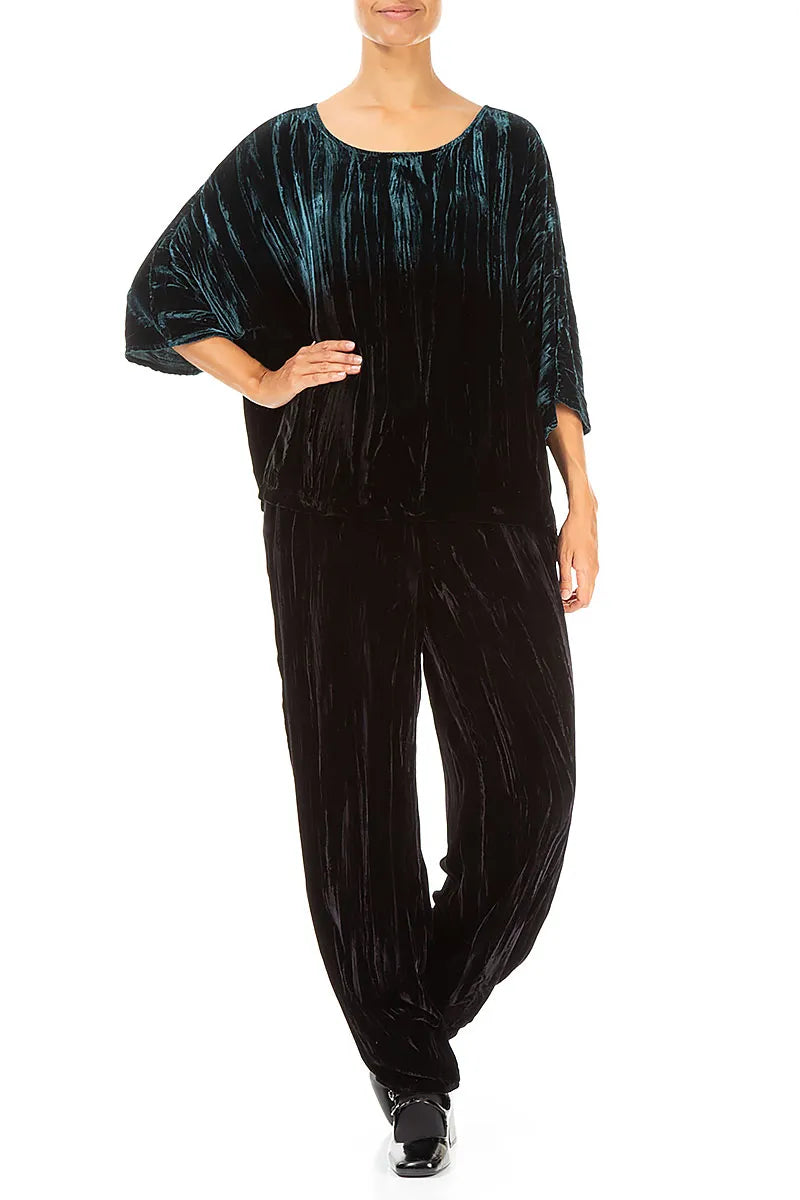 Boxy Peacock Silk Velvet Ombré Blouse 4