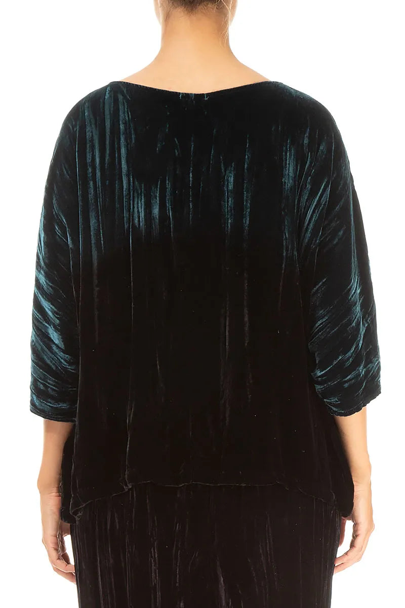 Boxy Peacock Silk Velvet Ombré Blouse 2
