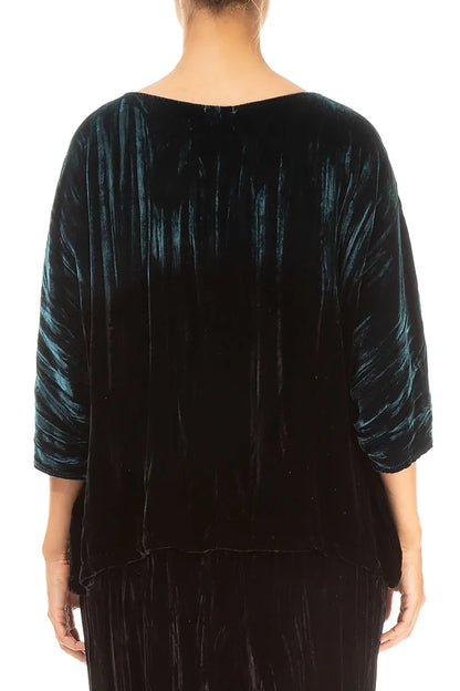 Boxy Peacock Silk Velvet Ombré Blouse 2