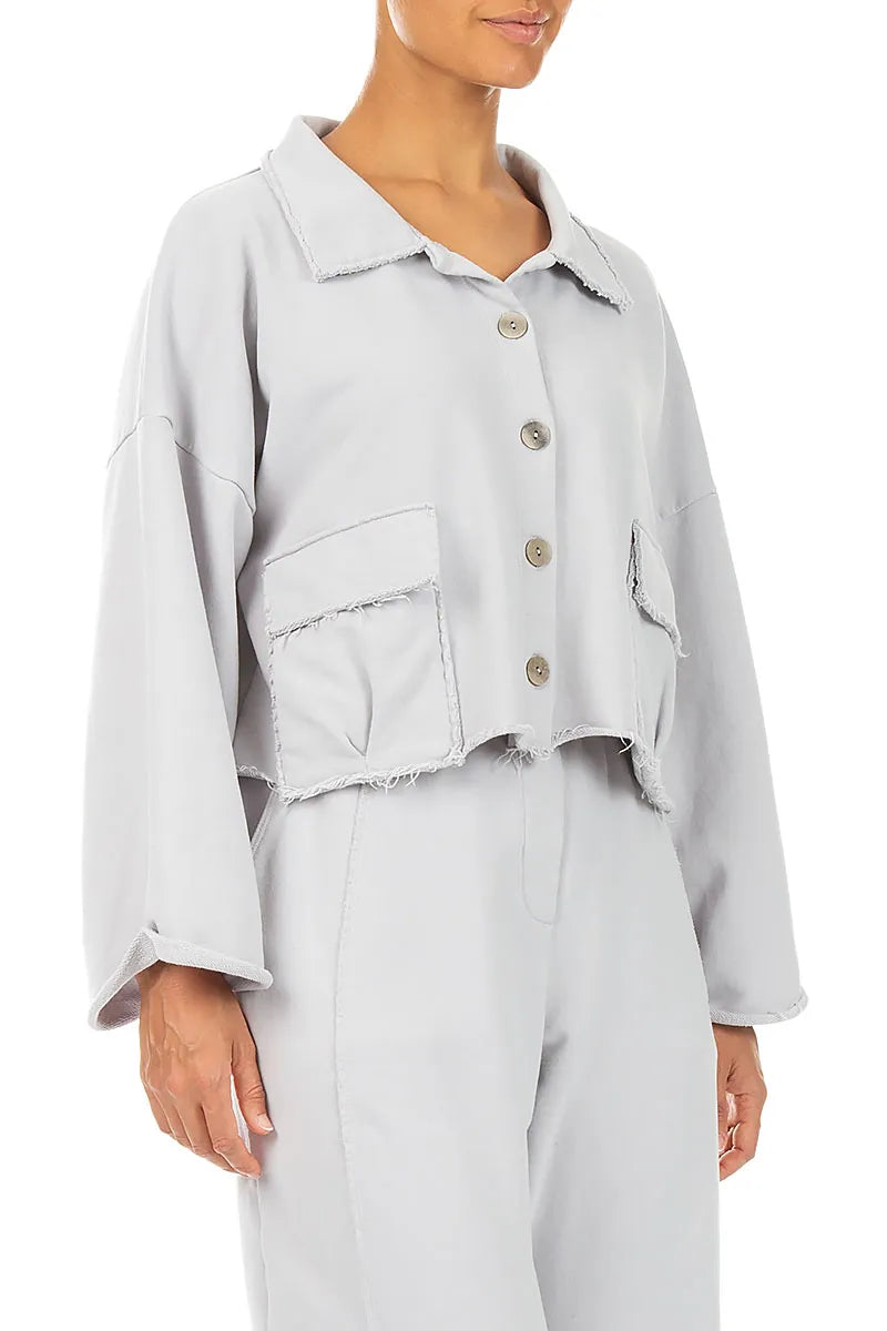Boxy Pearl Grey French Terry Cotton Jacket