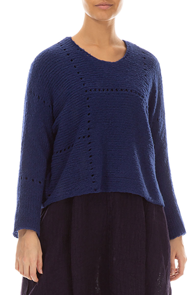 Boxy Pinhole Cobalt Blue Wool Sweater