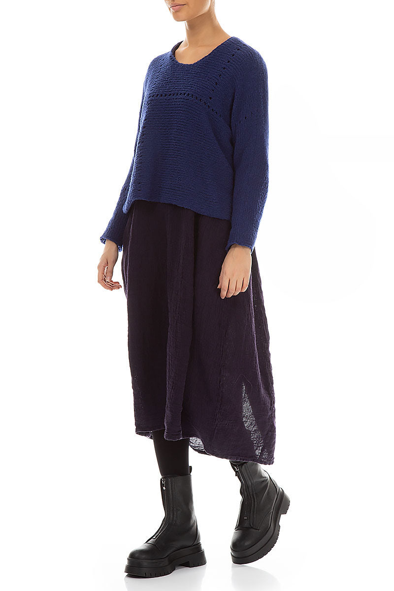 Boxy Pinhole Cobalt Blue Wool Sweater