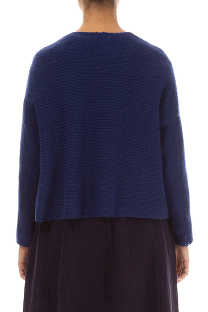 Boxy Pinhole Cobalt Blue Wool Sweater