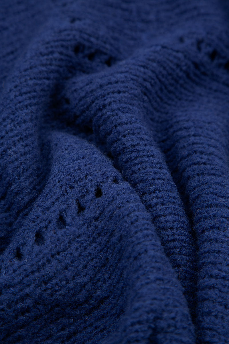 Boxy Pinhole Cobalt Blue Wool Sweater