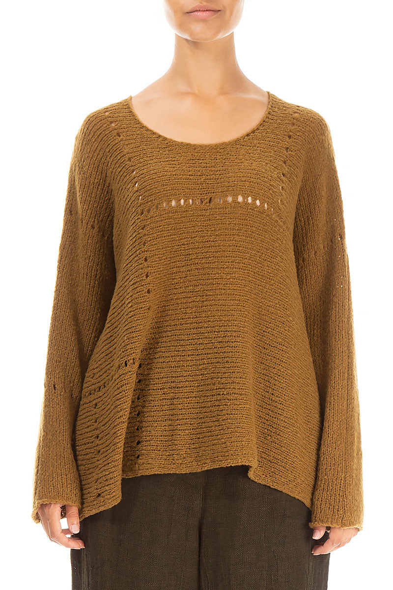 Boxy Pinhole Mustard Wool Sweater