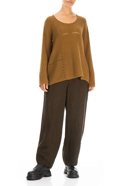 Boxy Pinhole Mustard Wool Sweater