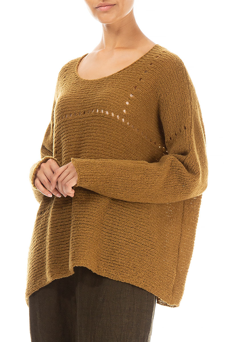 Boxy Pinhole Mustard Wool Sweater