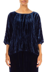 Boxy Royal Blue Crumpled Silk Velvet Blouse 1