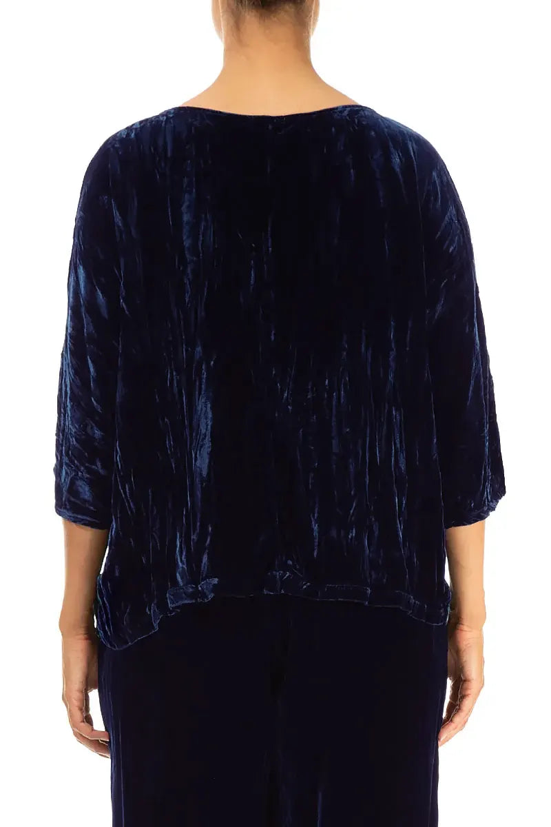 Boxy Royal Blue Crumpled Silk Velvet Blouse 2