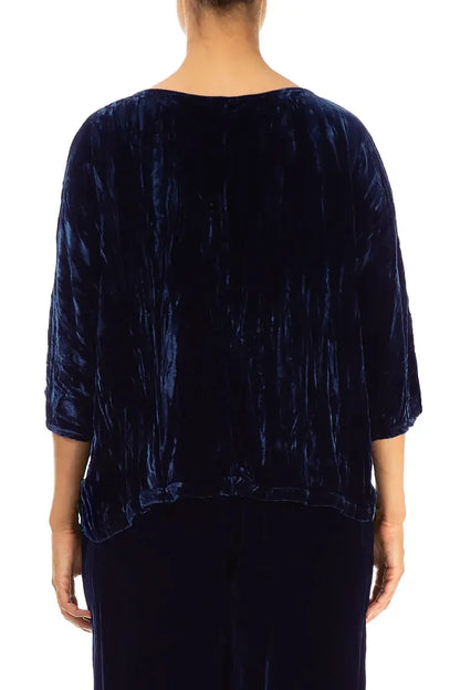 Boxy Royal Blue Crumpled Silk Velvet Blouse 2