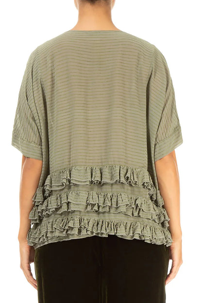 Boxy Ruffled Forest Mist Silk Viscose Blouse 2