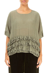 Boxy Ruffled Forest Mist Silk Viscose Blouse 1