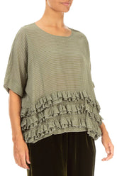 Boxy Ruffled Forest Mist Silk Viscose Blouse 3