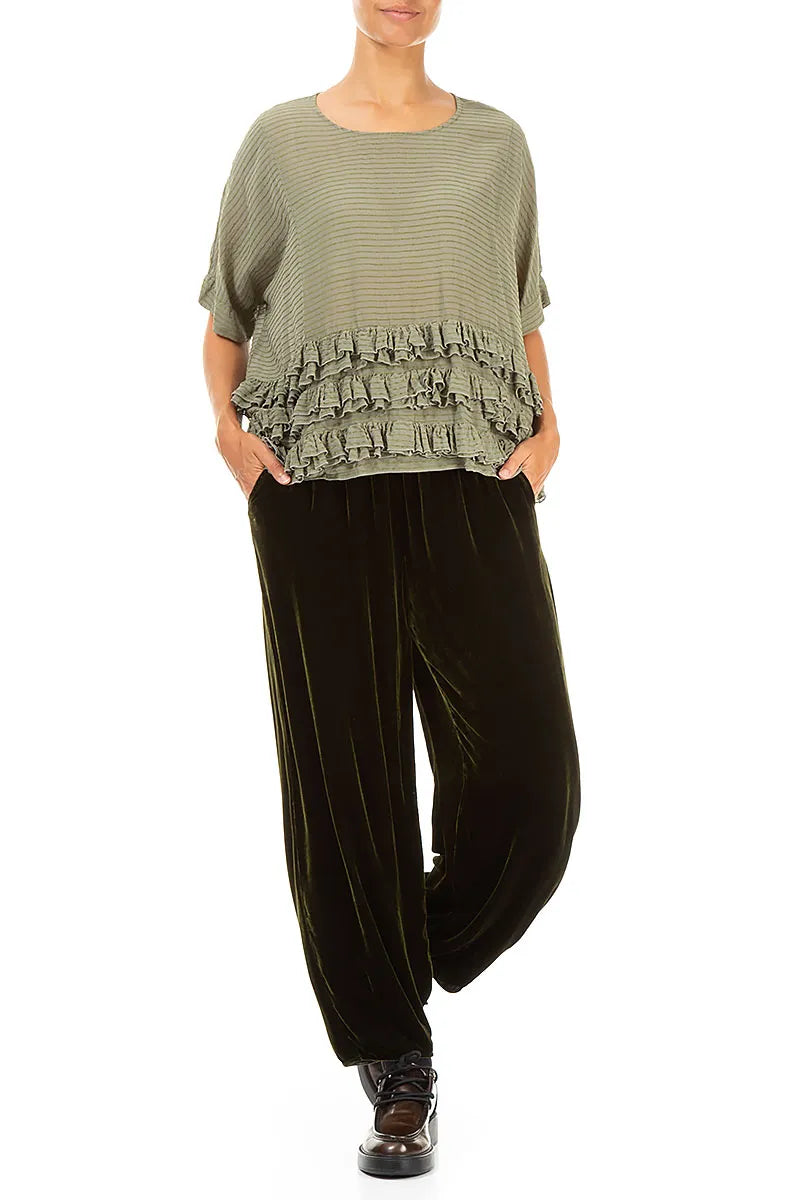 Boxy Ruffled Forest Mist Silk Viscose Blouse 4