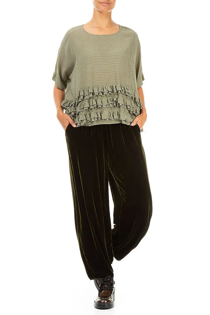 Boxy Ruffled Forest Mist Silk Viscose Blouse 4