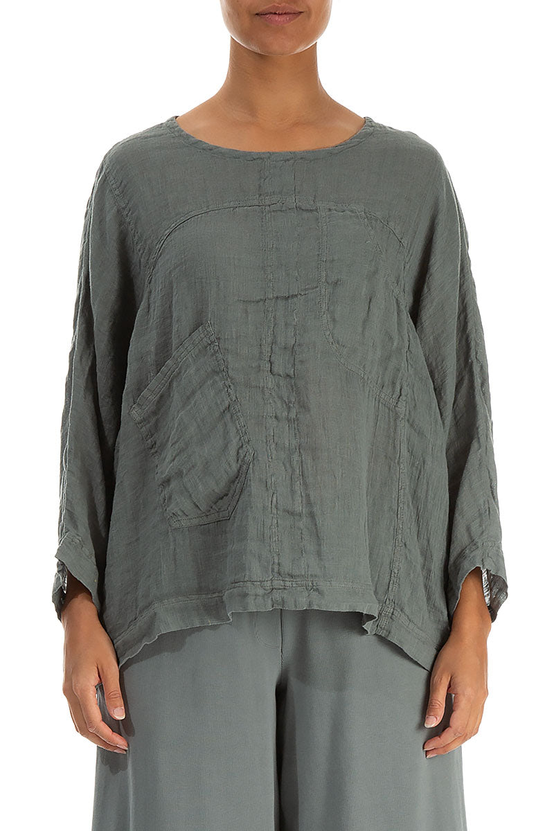 Boxy Sage Gauze Linen Blouse