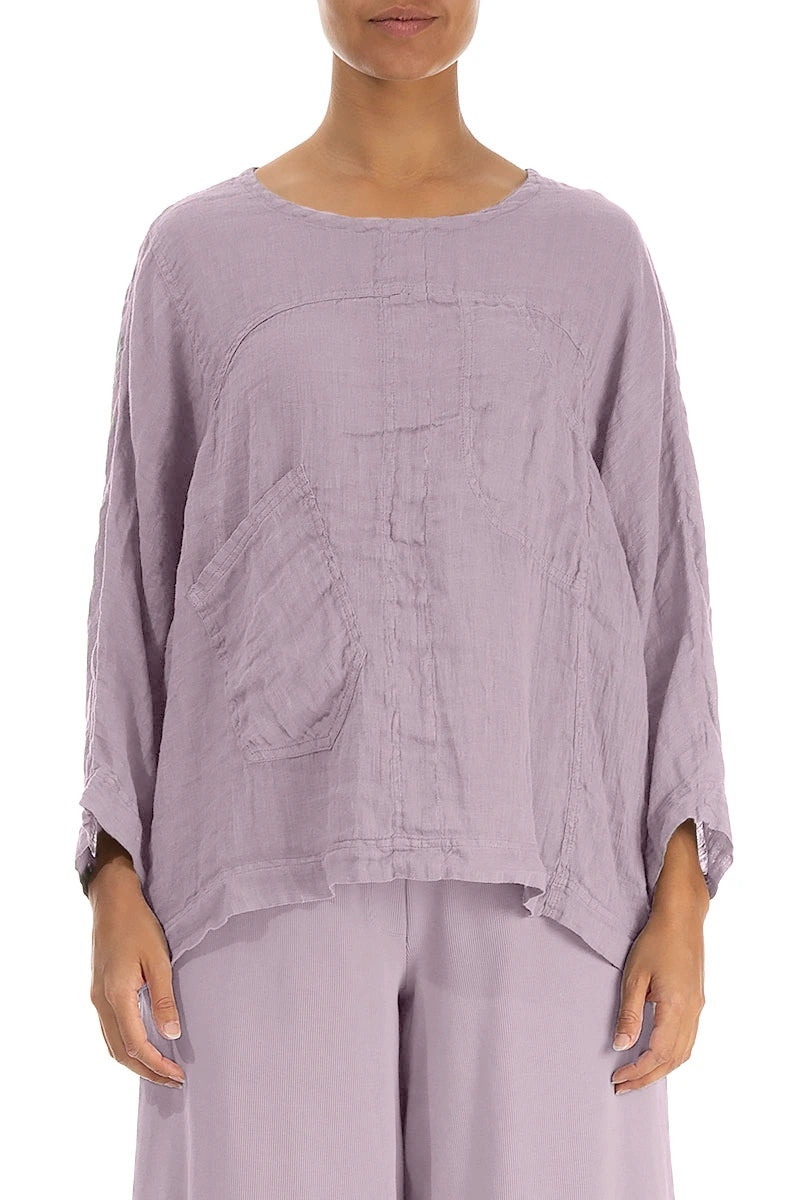 Boxy Lilac Gauze Linen Blouse